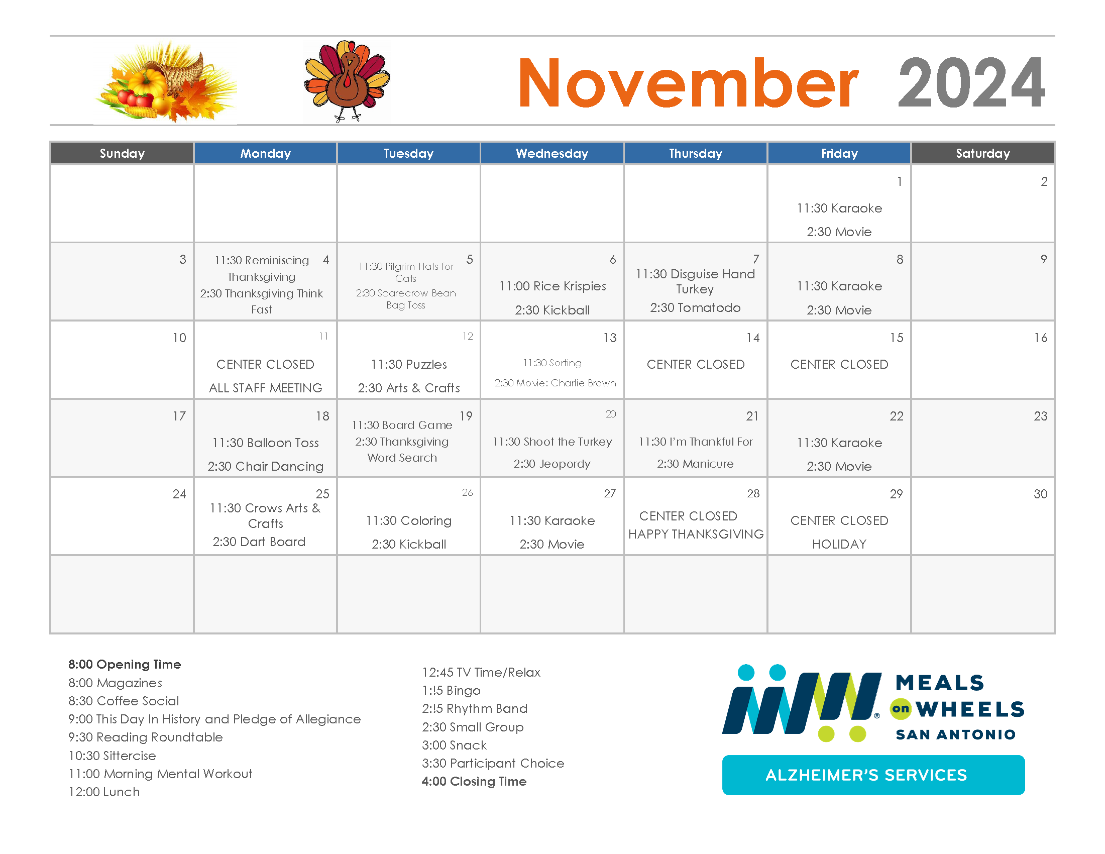 November Grace Place Calendar